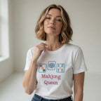 Mahjong Queen Embroidered Short Sleeve Tee Shirt | Black or White