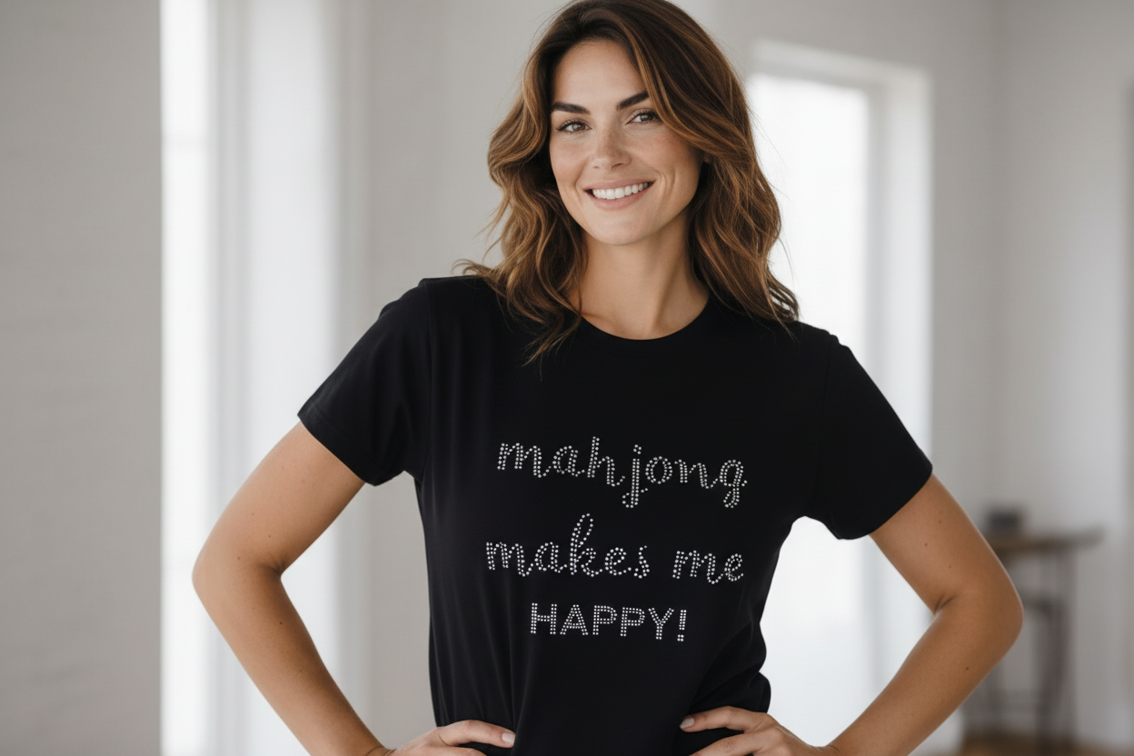#607C Mahjong Happy Short Sleeve Tee Shirt /  Black or White