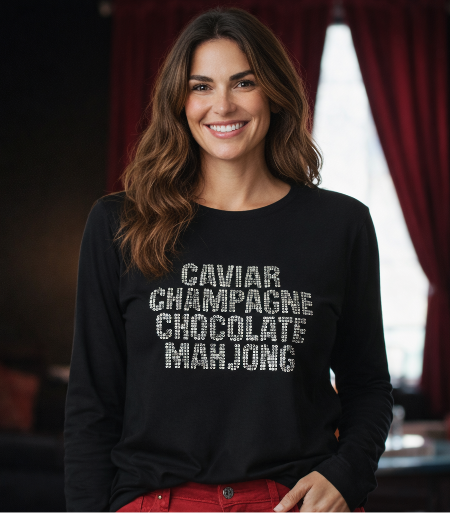 # 601B Caviar Mahjong Long Sleeve Tee /  Black or White
