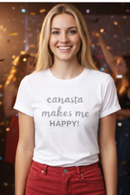 #608C Rhinestone “Makes Me Happy” Short Sleeve Tee Shirt /  Black or White