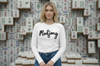 #501B Mahjong Chenille Long Sleeve Tee Shirt  /  Black or White