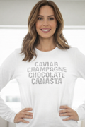 #601B Rhinestone Caviar Canasta Long Sleeve Tee Shirt /Black or White