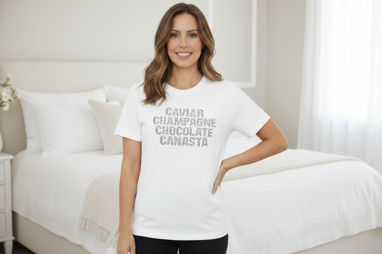 #601C Rhinestone Caviar Canasta Short Sleeve Tee Shirt /Black or White