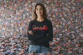 #502B Embroidered Chenille Canasta Long Sleeve Tee Shirt /  Black or White