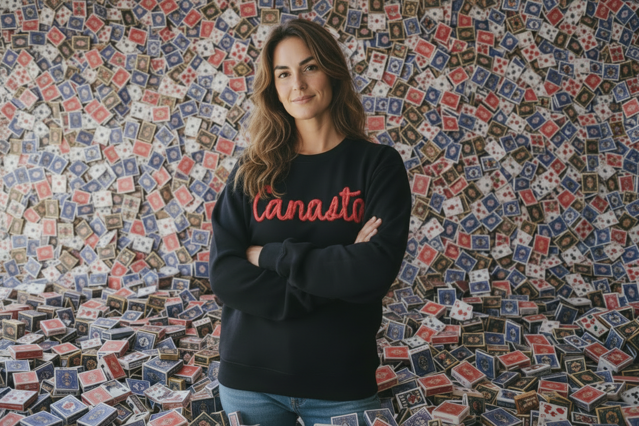 #502A Embroidered Chenille Canasta Pullover Sweatshirt /  Black or White