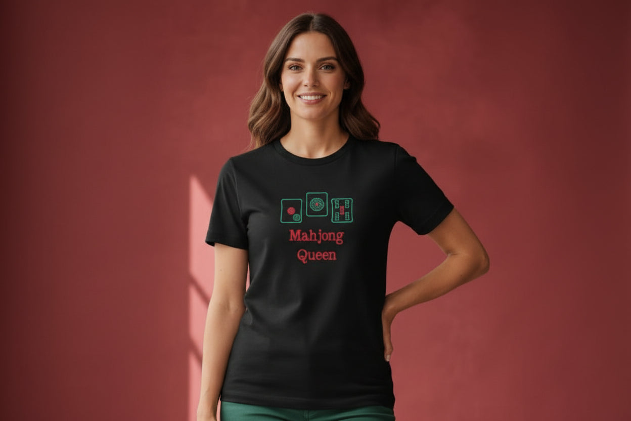 #401C Mahjong Queen Short Sleeve Tee Shirt  /  Black or White
