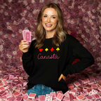 #403A Embroidered CANASTA with Card Symbols Pullover Sweatshirt /  Black or White
