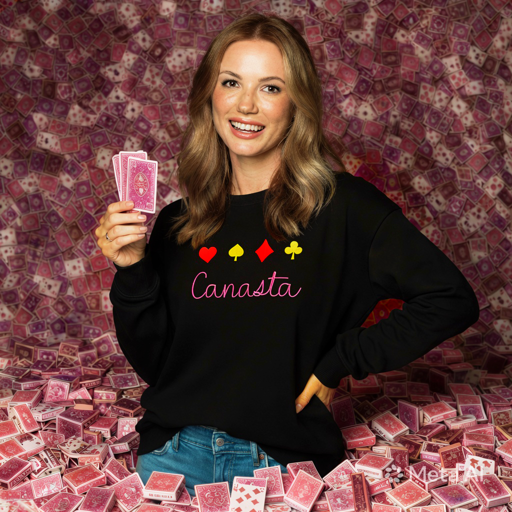 #403A Embroidered CANASTA with Card Symbols Pullover Sweatshirt /  Black or White