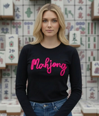 Mahjong Embroidered Chenille Long Sleeve Tee Shirt  | Black or White