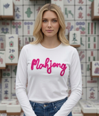 Mahjong Embroidered Chenille Long Sleeve Tee Shirt  | Black or White
