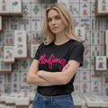 Mahjong Embroidered Chenille Short Sleeve Tee Shirt  | Black or White